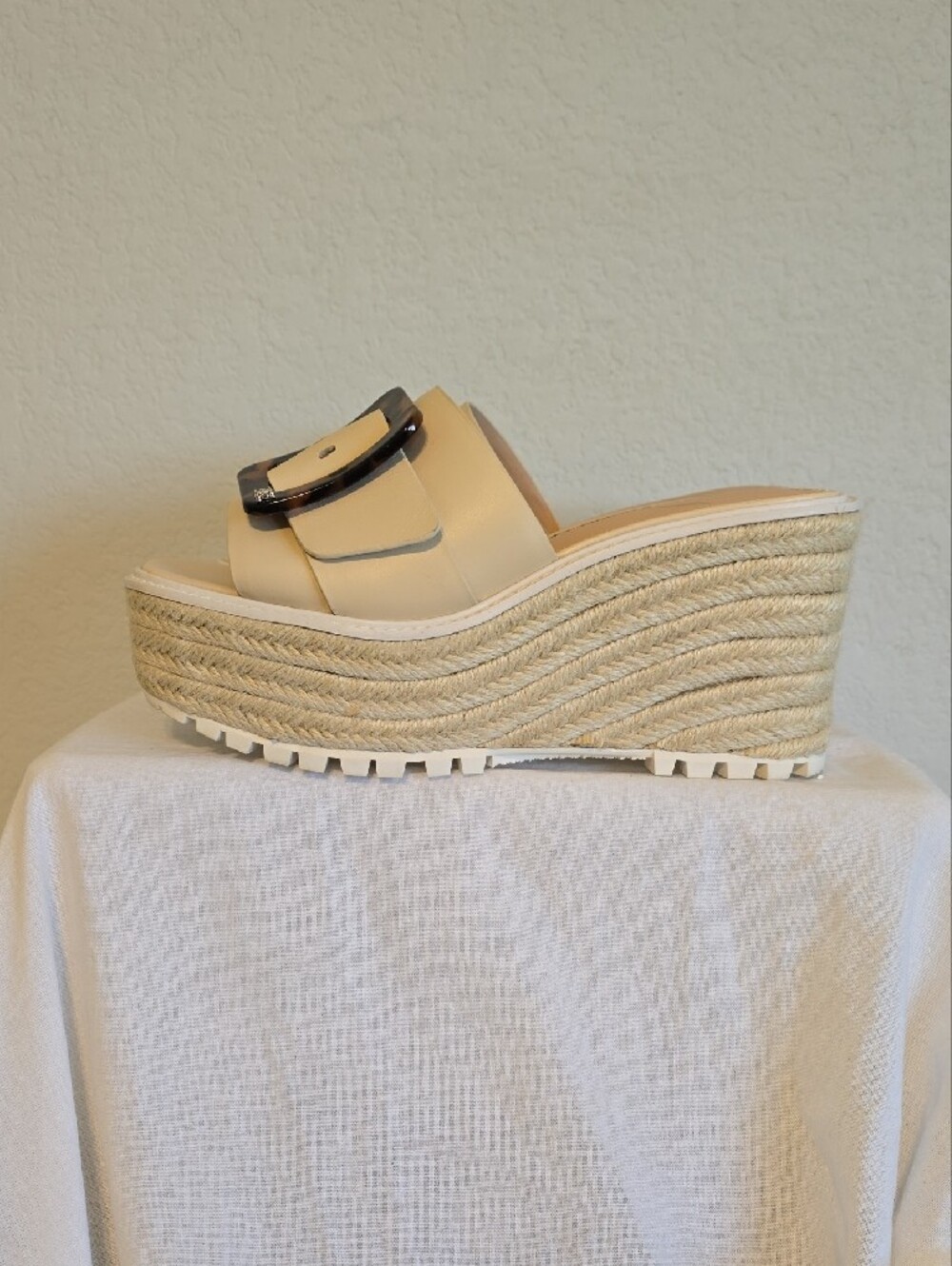 Sam Edelman "Livi Sand Leather" Espadrille Wedge W/Tortoise Buckle Size 7.5 NWOT - Picture 2 of 16